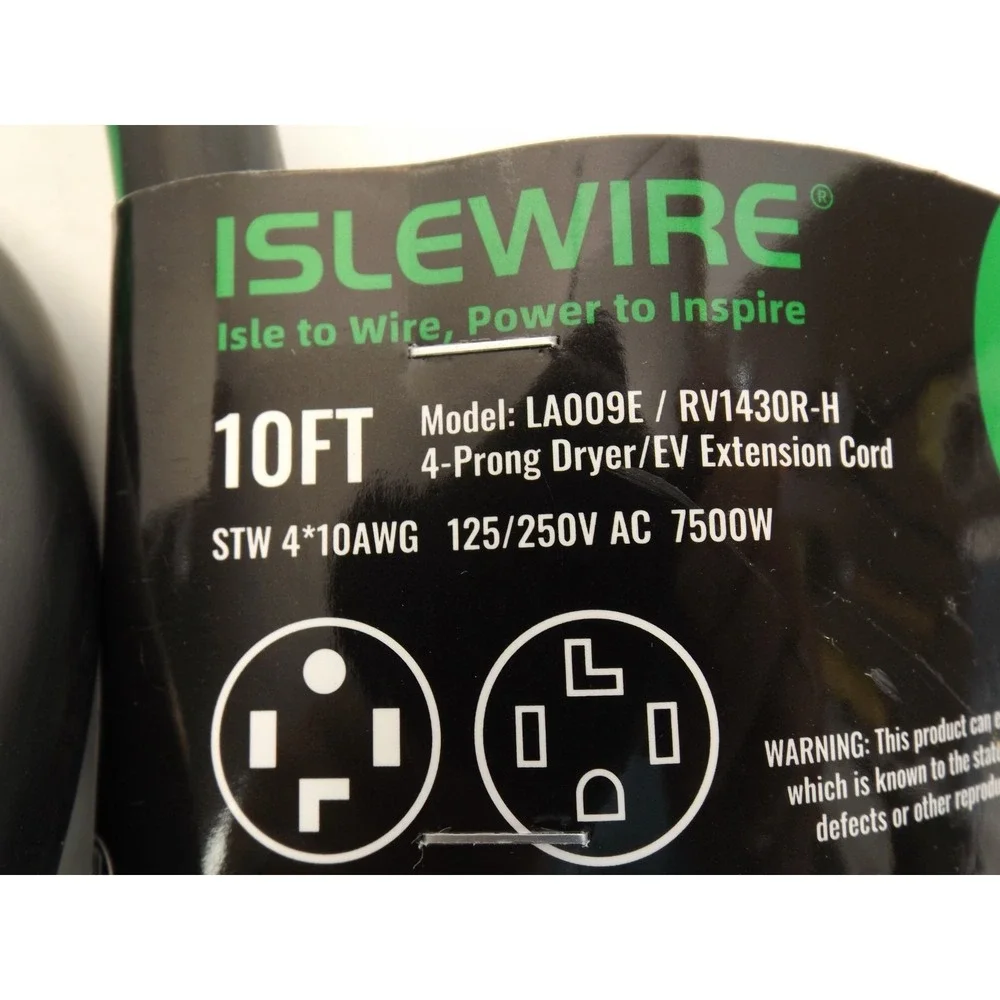 ISLEWIRE 4 Prong Dryer/EV Extension Cord 10 Ft, 30 Amp NEMA 14-30P to 14-30R 125